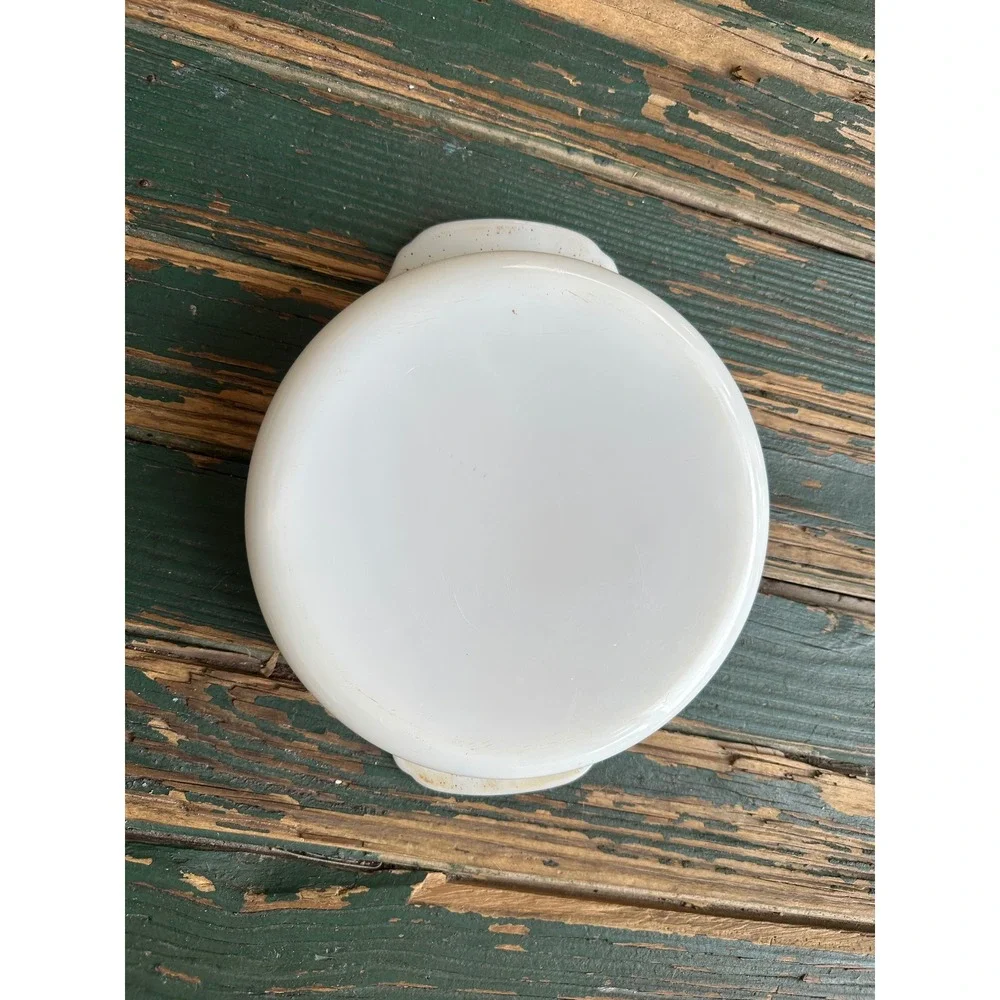 Vintage Glasbake Atomic North Star Milk Glass Casserole Dish Turquoise Brown MCM
